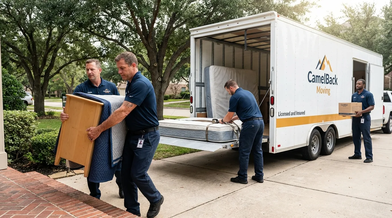 Crew loading residential truck for cross-state move from Lake Havasu City, AZ