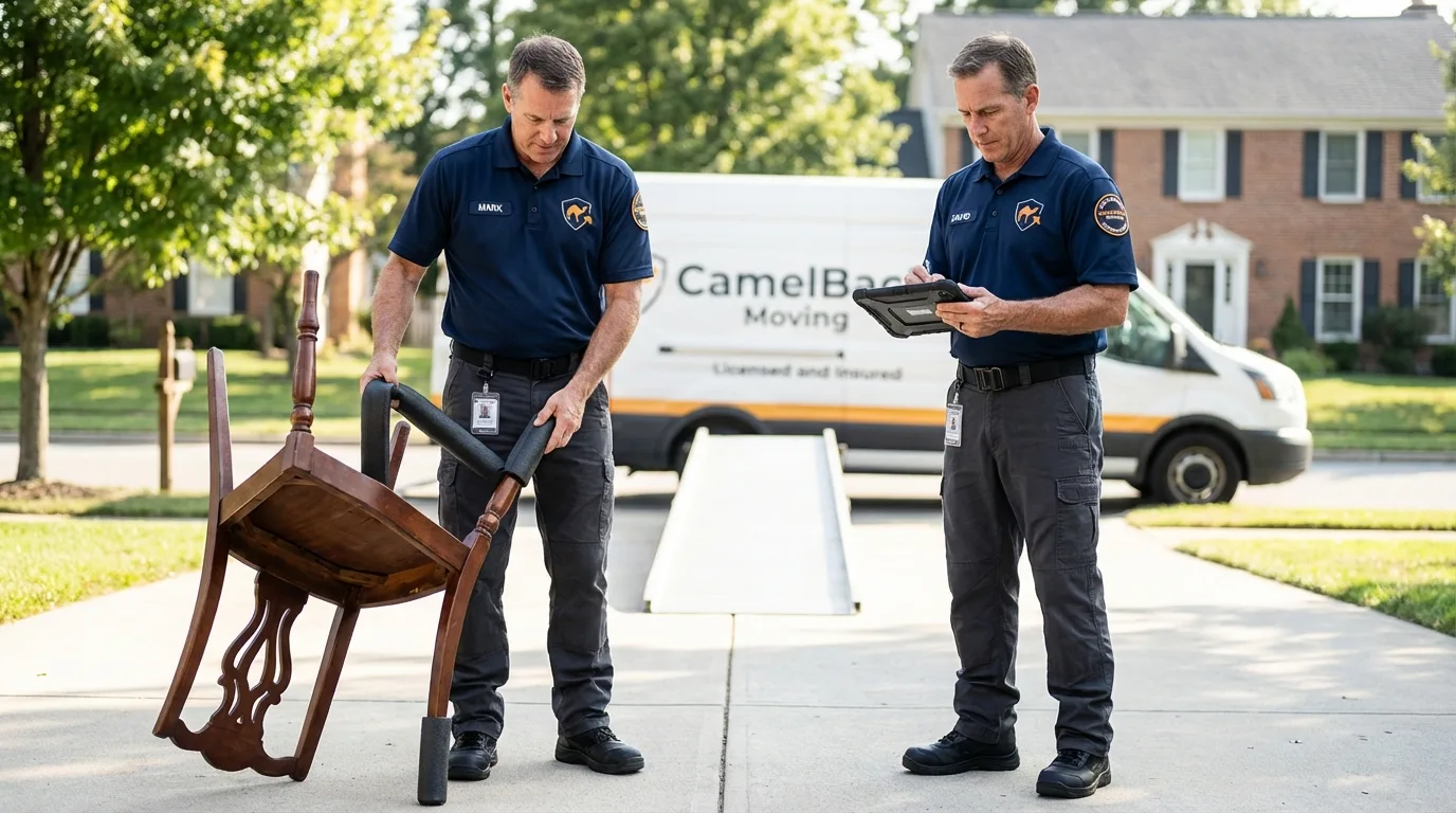 Movers inspecting furniture for damage prevention before loading in Lake Havasu City, AZ